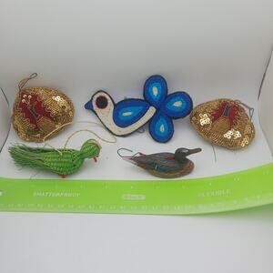 Lot 5 vintage 1960s-70s bird ornaments Christmas decor lot boho handmade duck